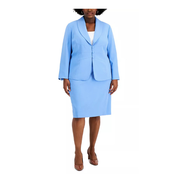 NWT Le Suit Plus Size Seamed Skirt Suit 22 W light blue - Picture 1 of 12